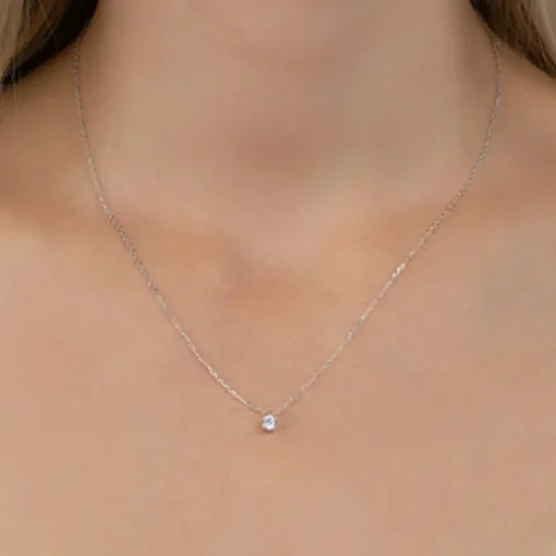 Collier femme argent rhodié blanc serti griffe - VW30W445