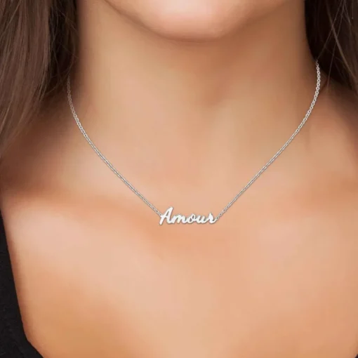 Collier femme Athème - B2689-ARGENT-AMOUR Acier Argent