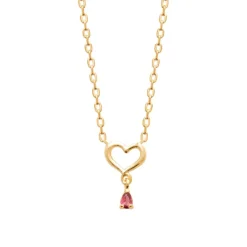 Collier femme pendentif cœur pierre rouge plaqué or Maison de la Bijouterie UW3U5645