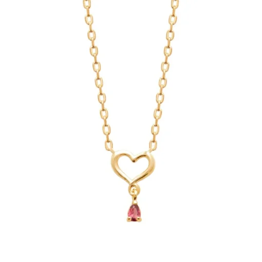Collier femme pendentif cœur pierre rouge plaqué or Maison de la Bijouterie UW3U5645