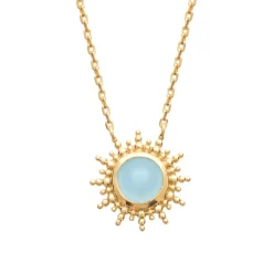 Collier femme plaqué or agate bleue serti clos - UW3YUZ45