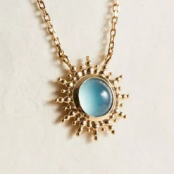 Collier femme plaqué or agate bleue serti clos - UW3YUZ45