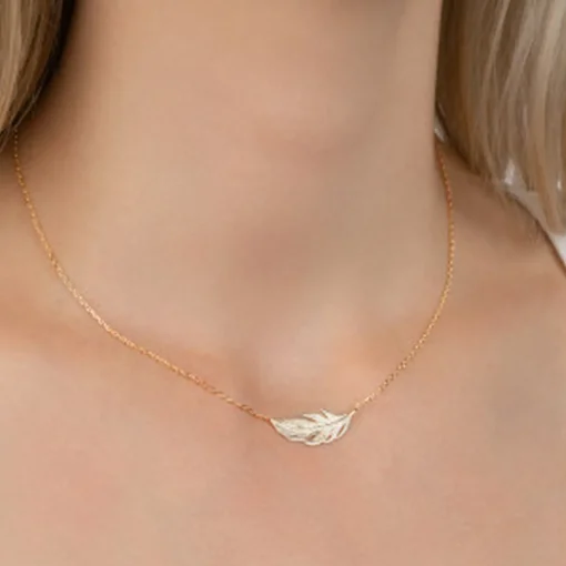 Collier femme plaqué or feuillage - UYZ35345