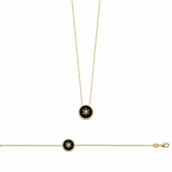 Collier femme plaqué or laque noir - UYZ6W345