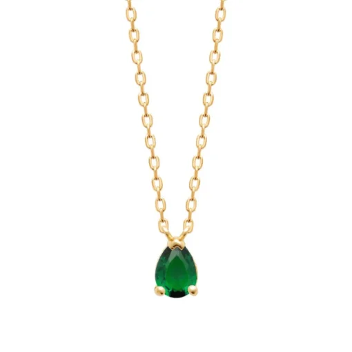 Collier femme plaqué or pendentif oxyde verte Maison de la Bijouterie UW3UW645