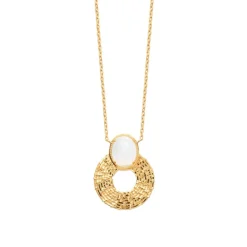 Collier femme plaqué or pierre de lune serti griffe - UW3Z4045