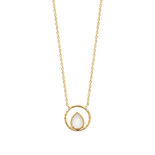 Collier femme plaqué or pierre de lune serti griffe - UW3ZU445