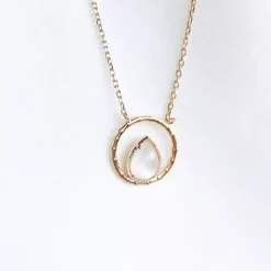 Collier femme plaqué or pierre de lune serti griffe - UW3ZU445