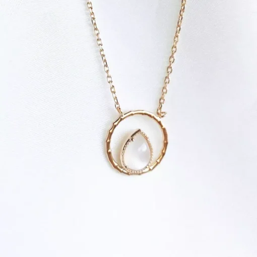 Collier femme plaqué or pierre de lune serti griffe - UW3ZU445