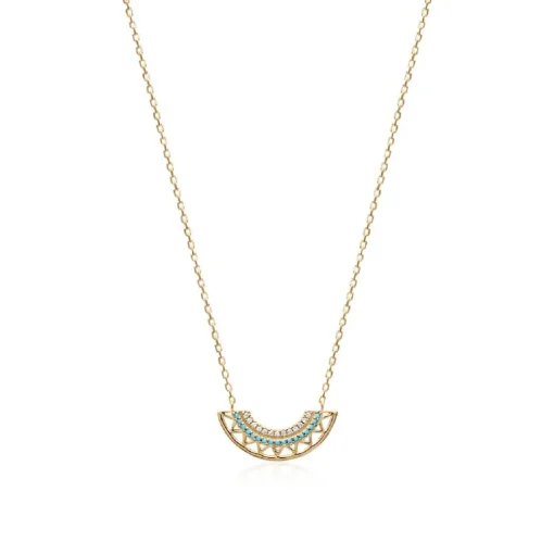 Collier femme plaqué or turquoise serti griffe - UWZWUV45