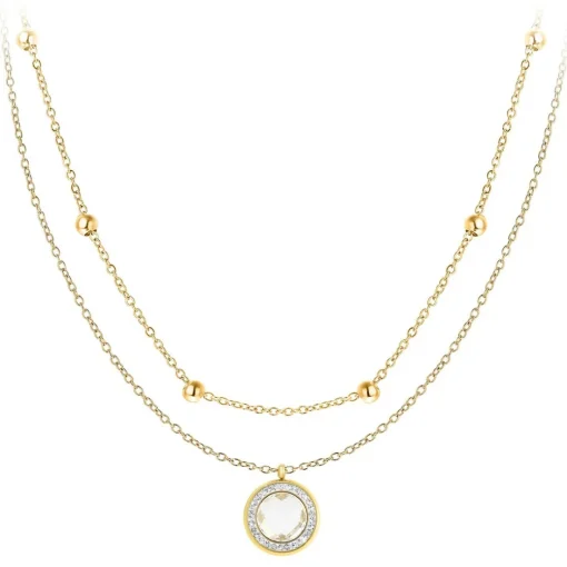 Collier Femme So Charm - B2126-BLANC+B2370-DORE - Collier Mode Doré