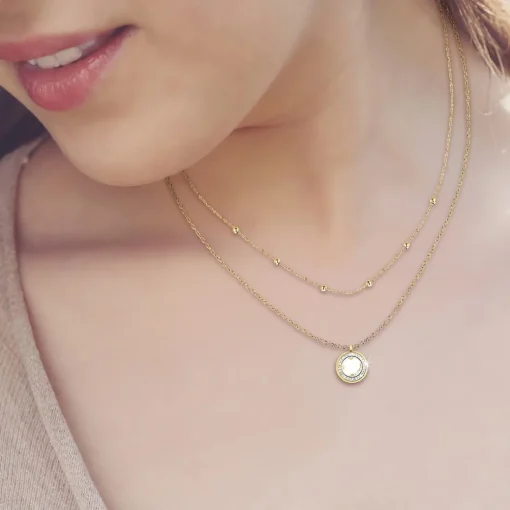 Collier Femme So Charm - B2126-BLANC+B2370-DORE - Collier Mode Doré