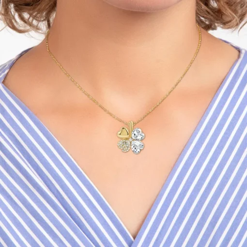 Collier Femme So Charm - B128-DORE-CRYS - Collier Trèfle Doré