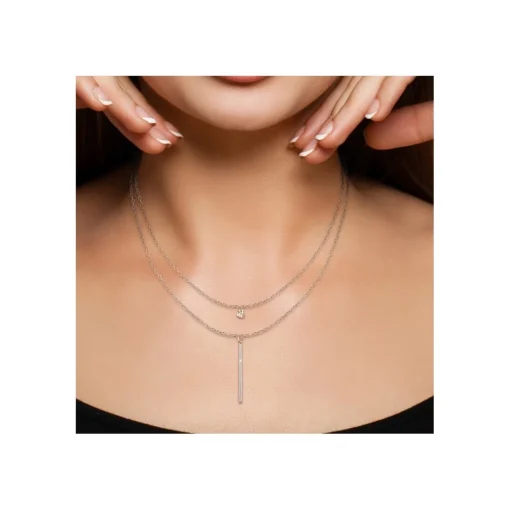Collier Femme So Charm - B2274-ARGENT+B2382-ARGENT-10004-WHITE - Collier Mode Argenté