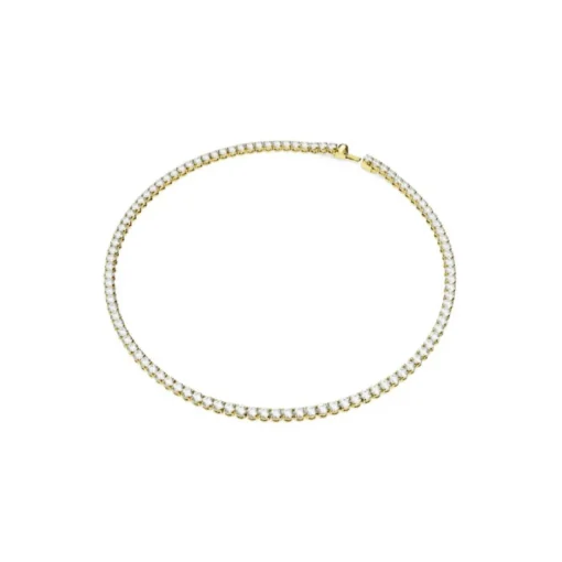 Collier Matrix Tennis, Coupe ronde, Blanc, Placage de ton or