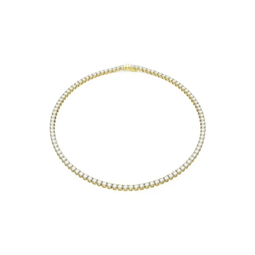 Collier Matrix Tennis, Coupe ronde, Blanc, Placage de ton or