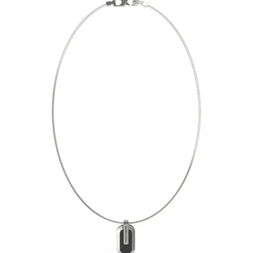 Collier Racer Tag Acier Rhodié, Fibre De Carbone Et Émail