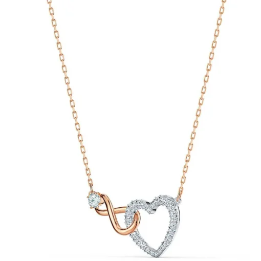 Collier Swarovski 5518865 - Collier or doré et argenté pendentif cœur infini Femme