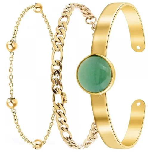 Lot de trois Bracelets Femme Angèle M B2371-DORE+B2384-DORE+B2494-VERT