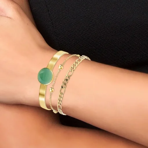 Lot de trois Bracelets Femme Angèle M B2371-DORE+B2384-DORE+B2494-VERT