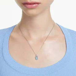 Pendentif Swarovski Iconic Swan Cygne Petit Bleu Métal rhodié