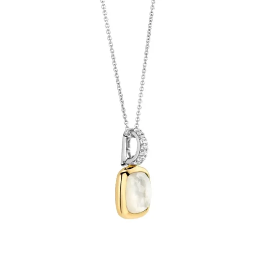 Pendentif Ti Sento - 6829MW Argent Doré Et Doublé Nacre Carré Bélière Pavée