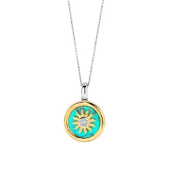 Pendentif Ti Sento - 6831TQ Argent Doré Et Pierre Synthétique Turquoise Forme Soleil