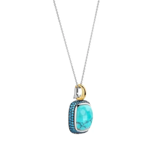 Pendentif Ti Sento - 6828TQ Argent Doré Et Pierre Synthétique Turquoise Carrée Et Pavage Bleu