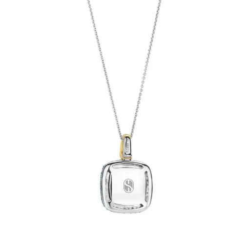Pendentif Ti Sento - 6828TQ Argent Doré Et Pierre Synthétique Turquoise Carrée Et Pavage Bleu