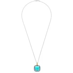 Pendentif Ti Sento - 6828TQ Argent Doré Et Pierre Synthétique Turquoise Carrée Et Pavage Bleu