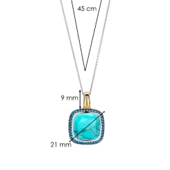 Pendentif Ti Sento - 6828TQ Argent Doré Et Pierre Synthétique Turquoise Carrée Et Pavage Bleu